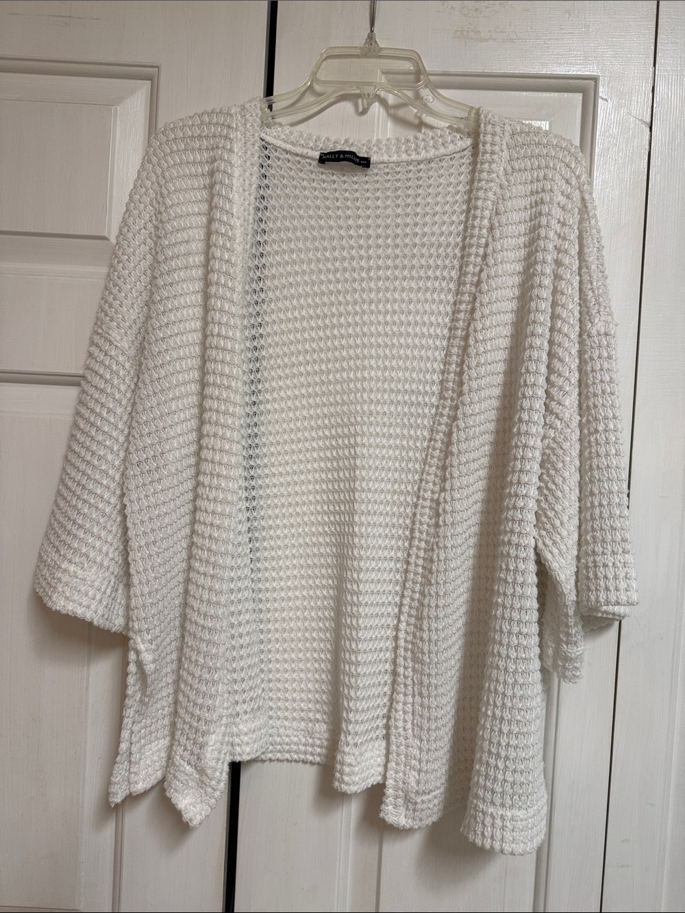 Nally & Millie Open-Front Waffle Knit Cardigan - White